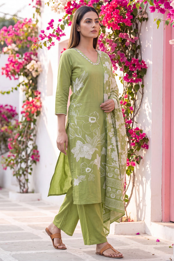 Veranda Fern Cotton Dupatta Set
