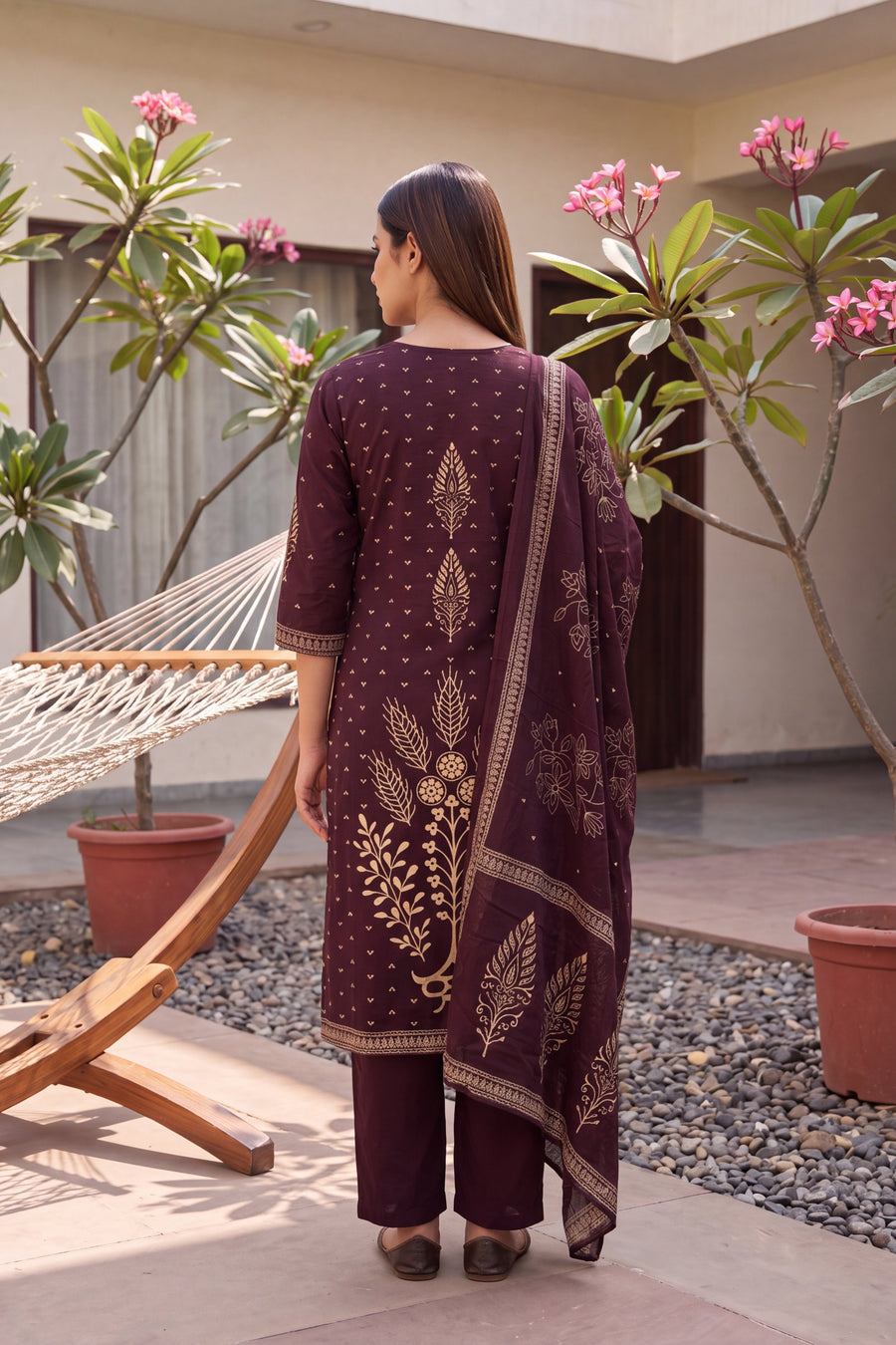 Tuscan Plum Cotton Dupatta Set — image 4