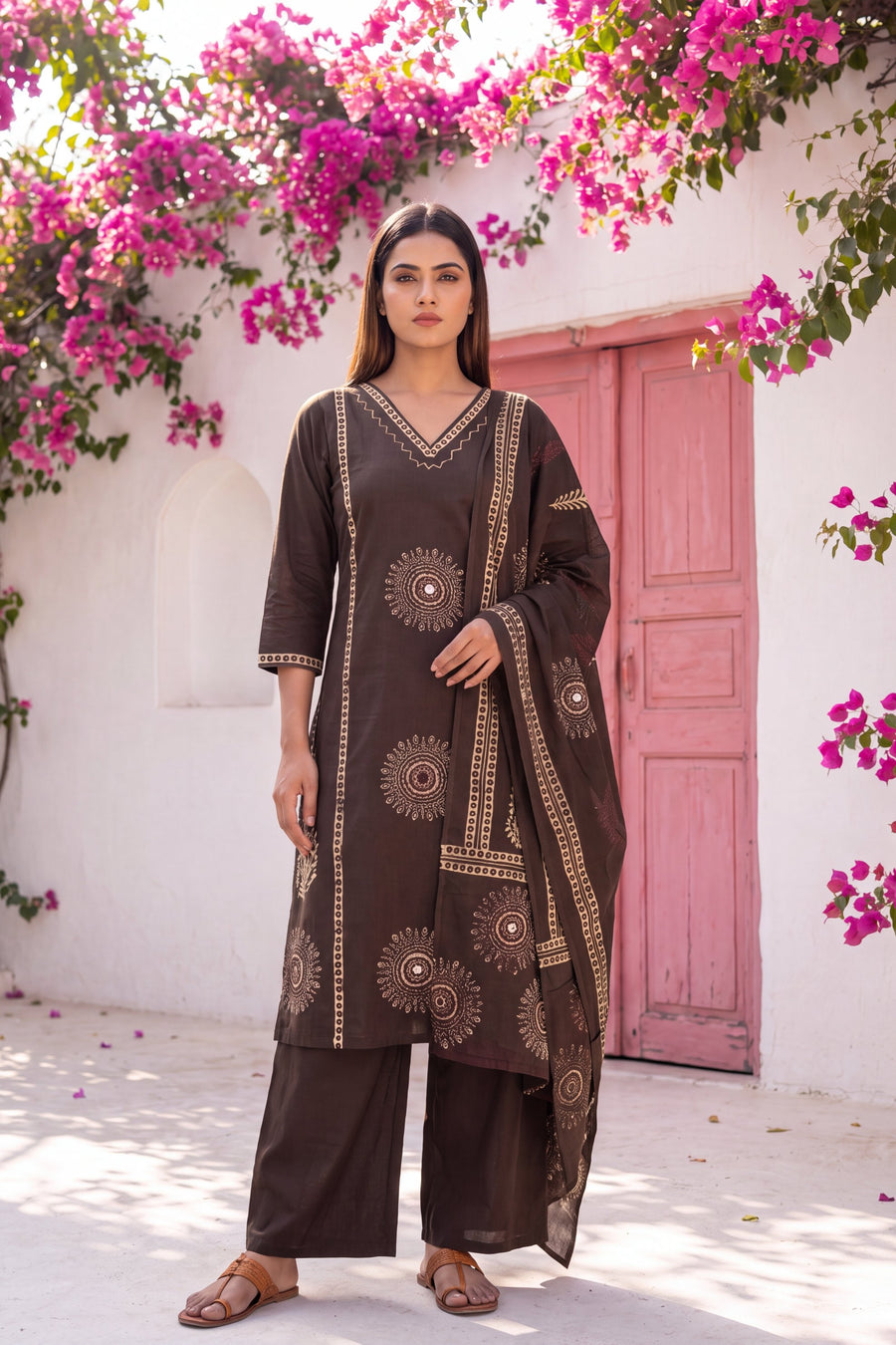 Cinnamon Tawny Cotton Dupatta Set — image 4