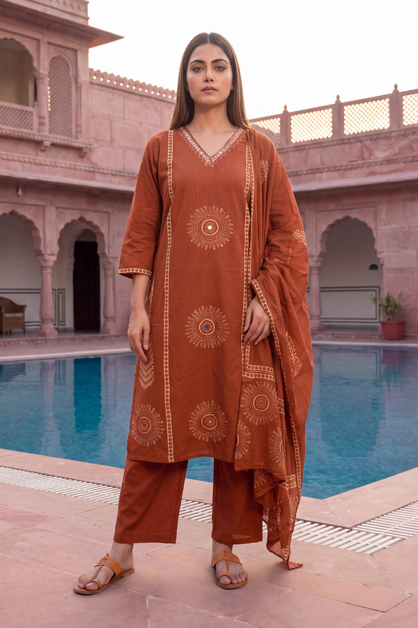 Sahara Orange Cotton Dupatta Set