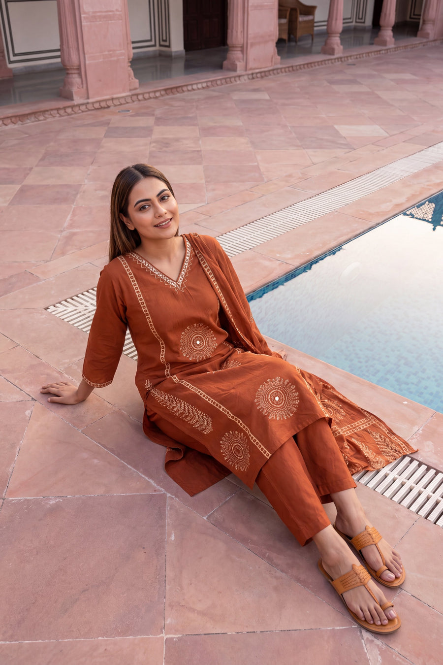 Sahara Orange Cotton Dupatta Set — image 5