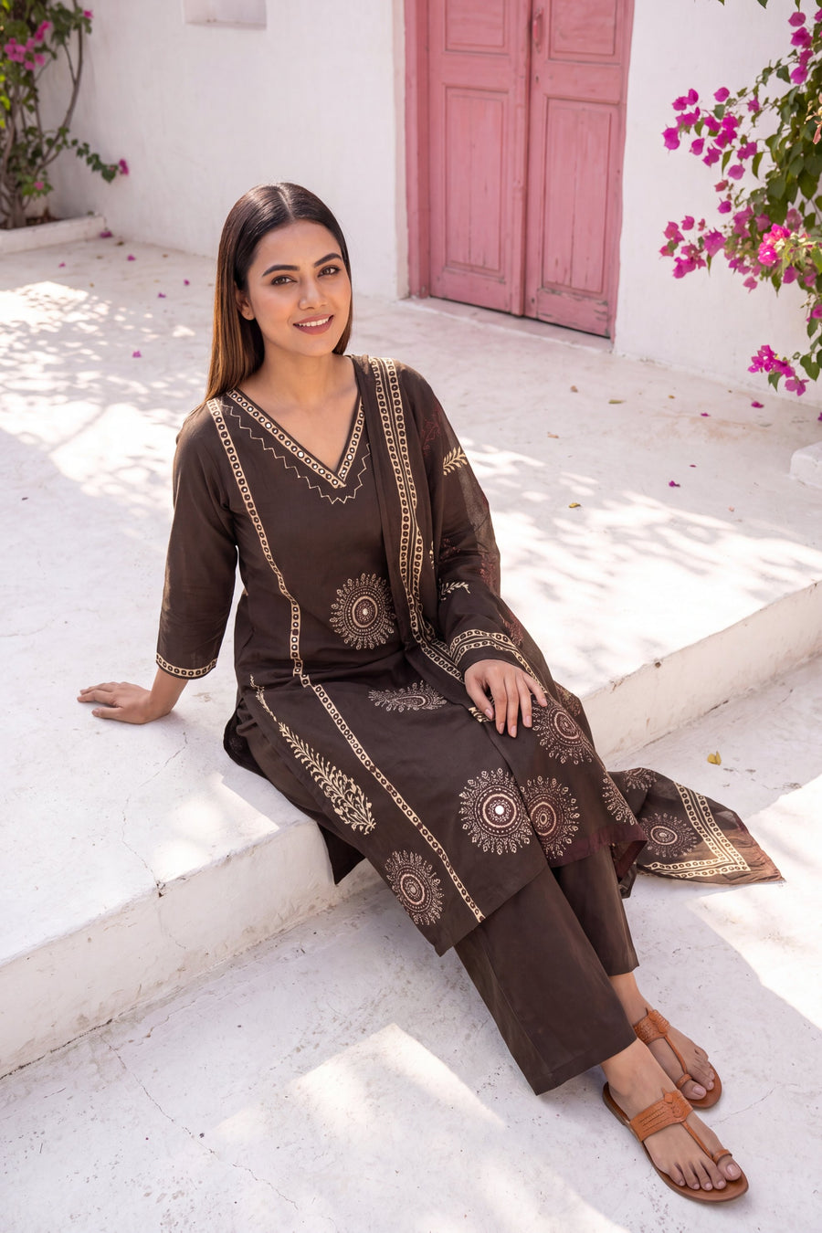 Cinnamon Tawny Cotton Dupatta Set — image 5