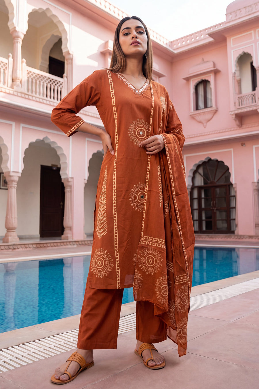 Sahara Orange Cotton Dupatta Set — image 6