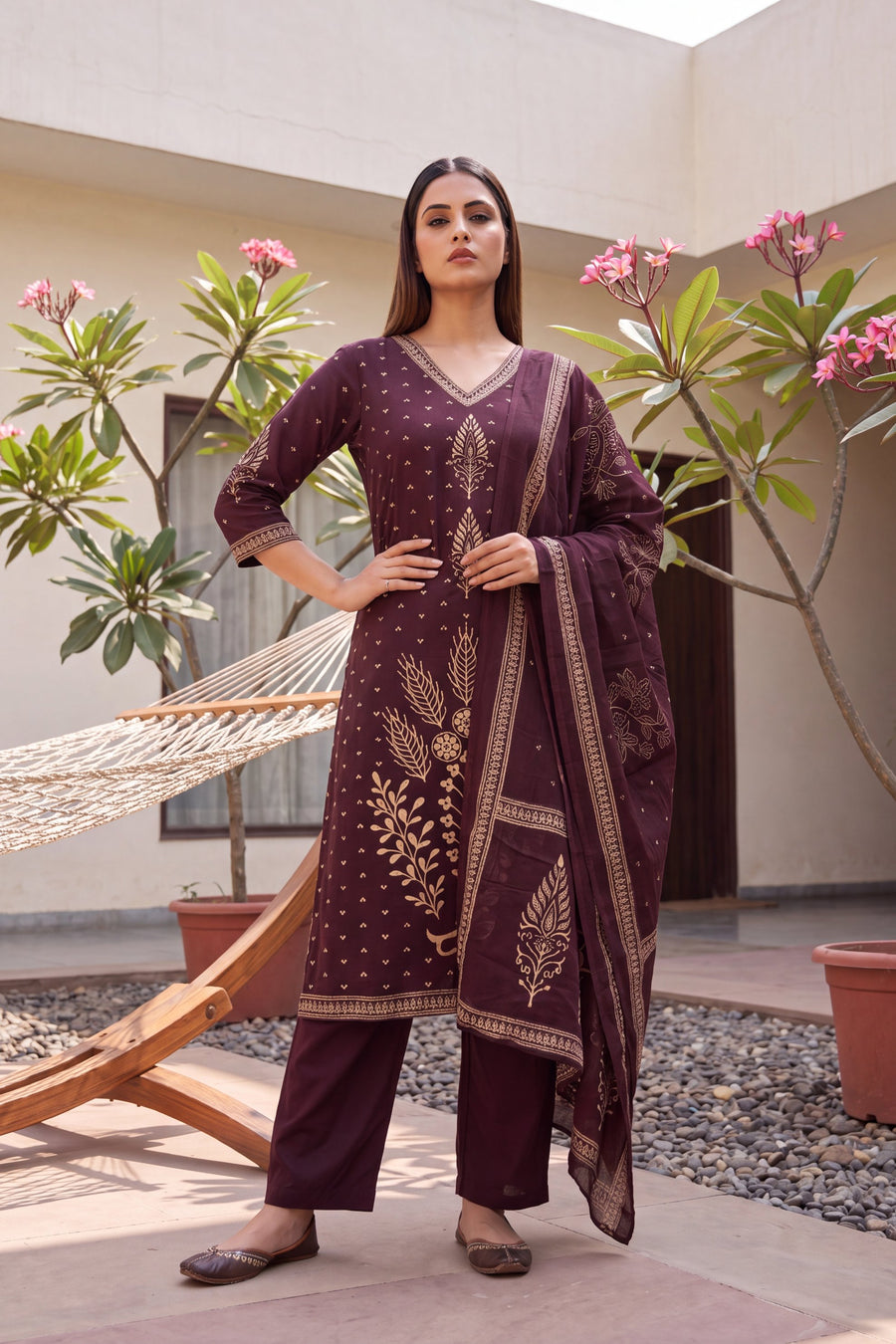 Tuscan Plum Cotton Dupatta Set — image 7