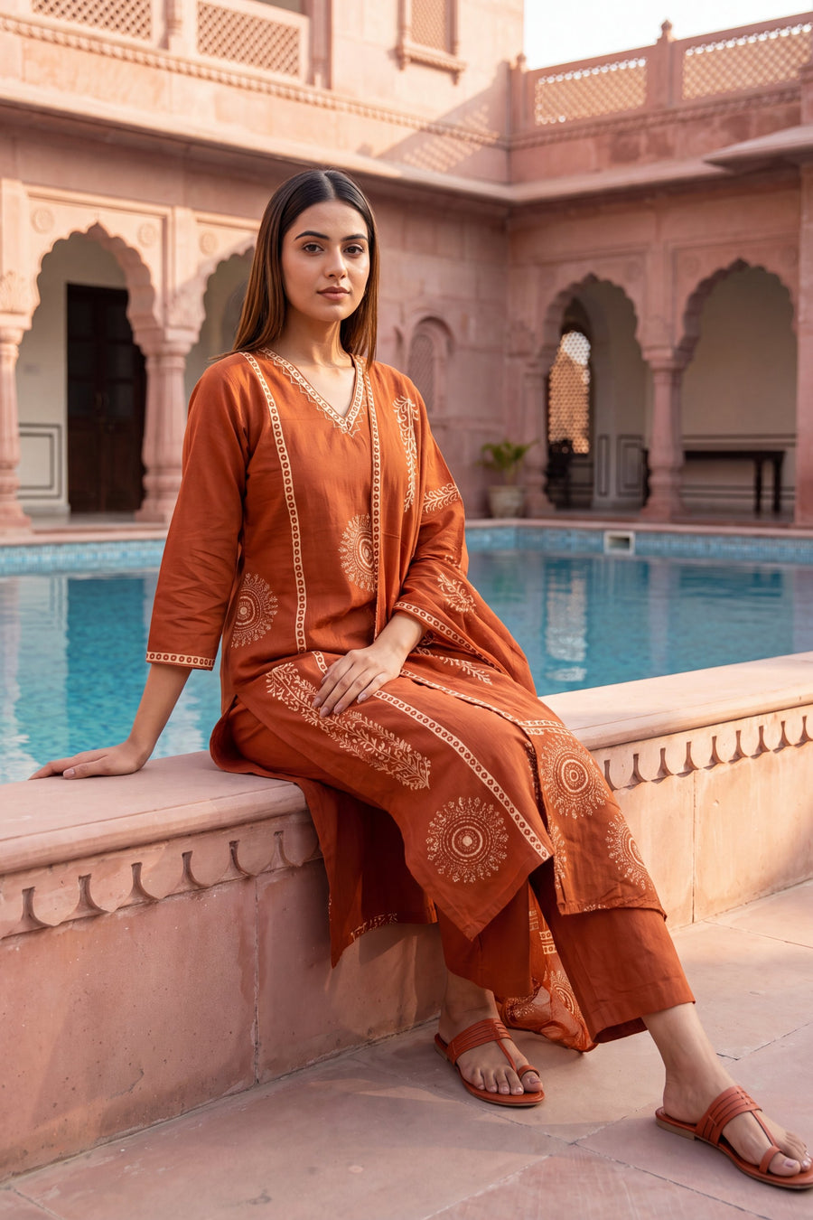 Sahara Orange Cotton Dupatta Set — image 7