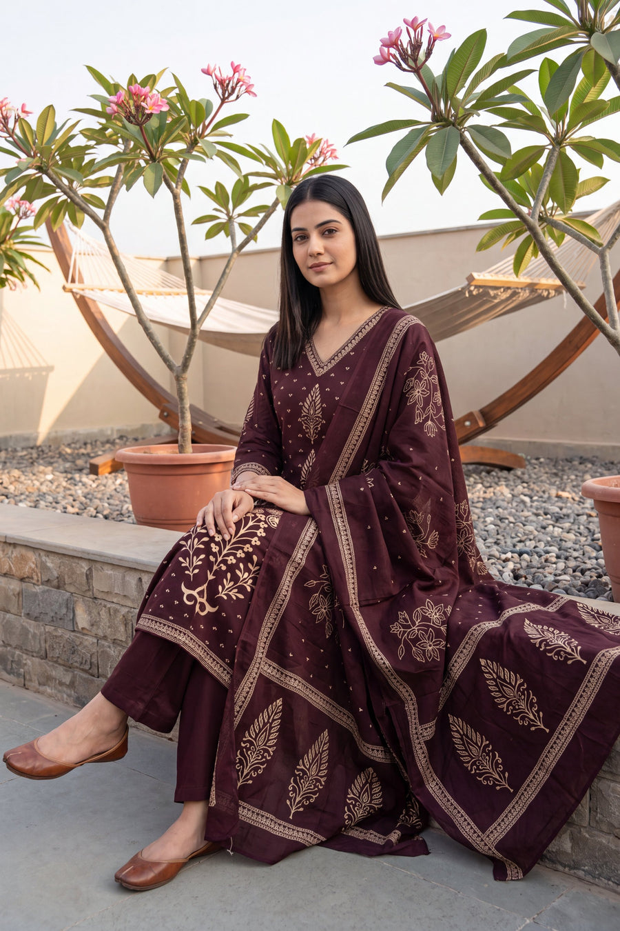 Tuscan Plum Cotton Dupatta Set — image 8