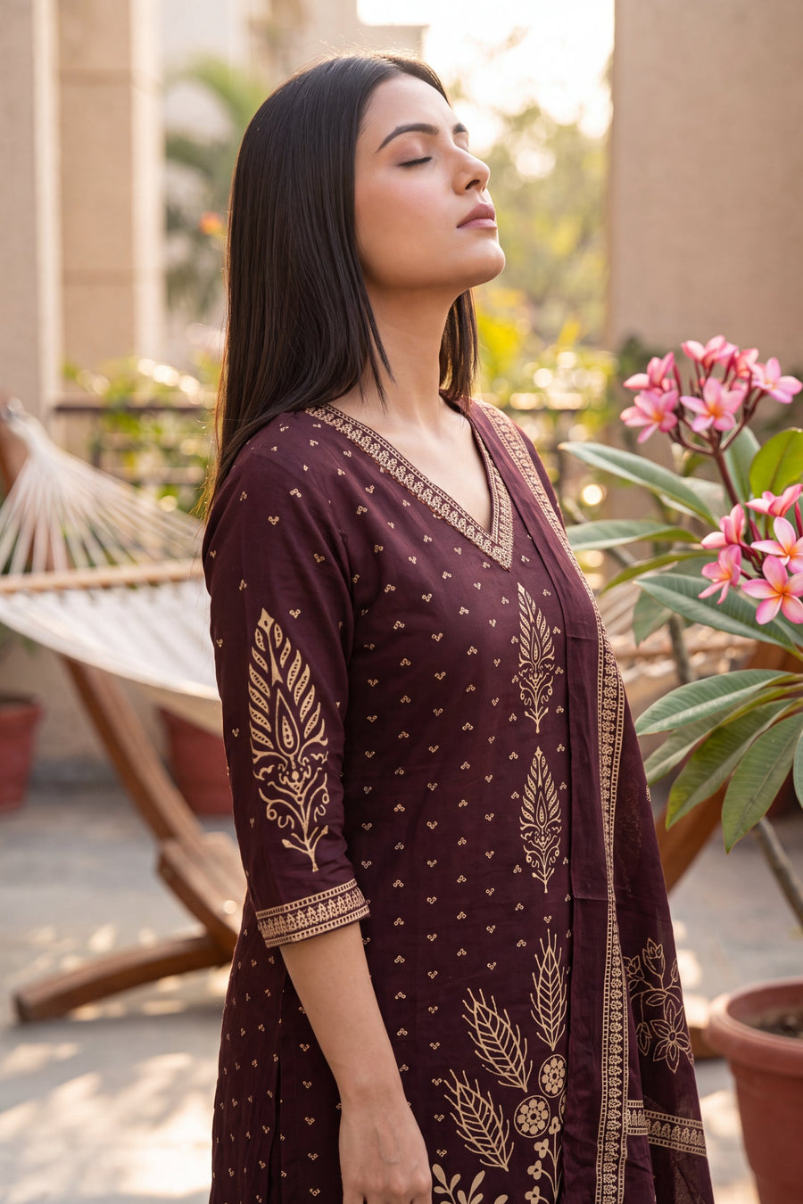 Tuscan Plum Cotton Dupatta Set — image 9