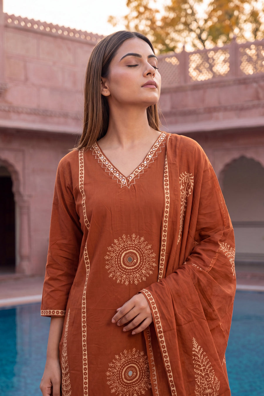 Sahara Orange Cotton Dupatta Set — image 8