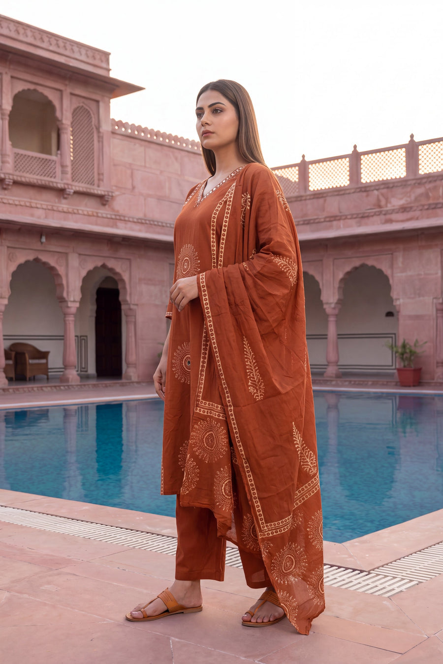 Sahara Orange Cotton Dupatta Set — image 9