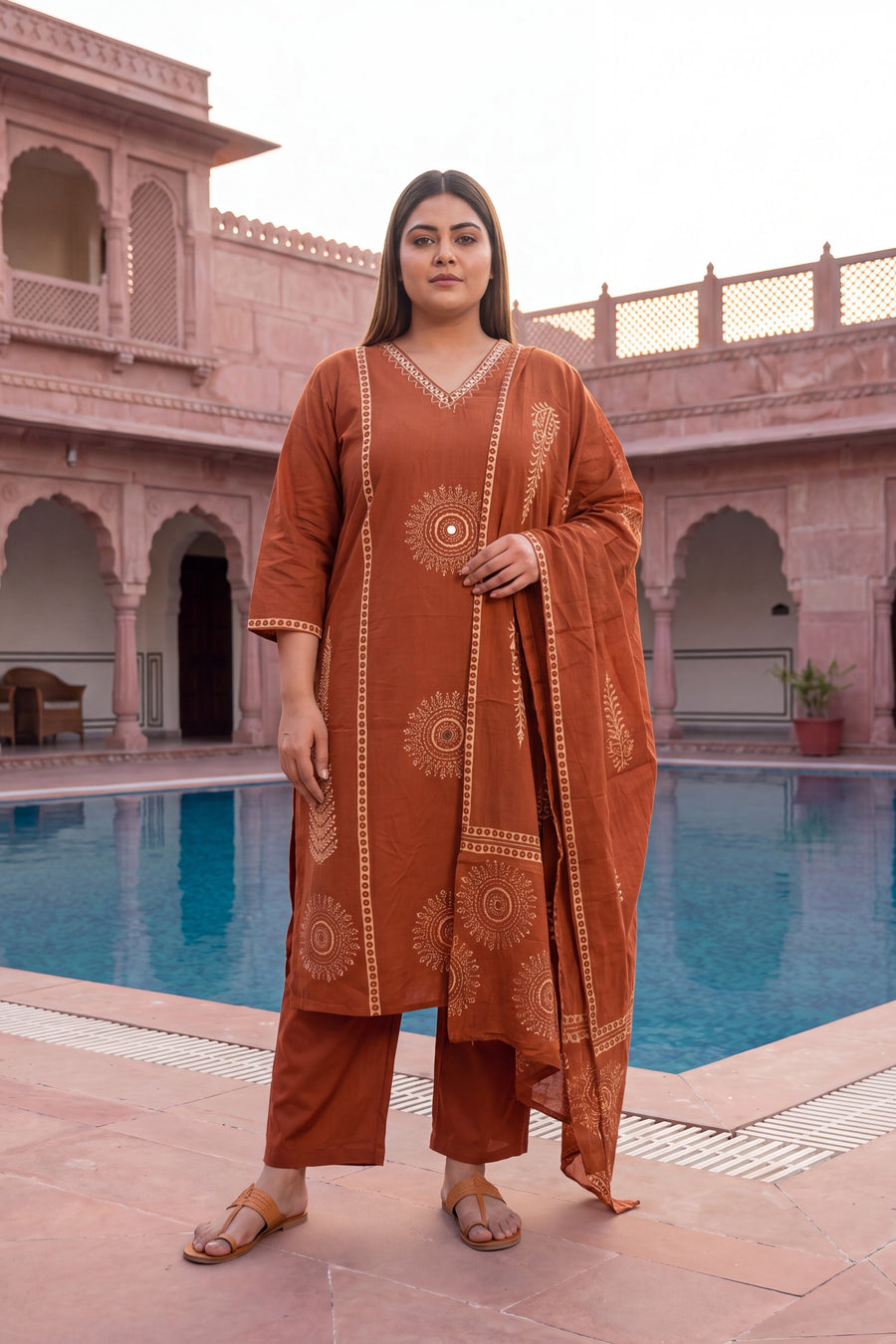 Sahara Orange Cotton Dupatta Set — image 10