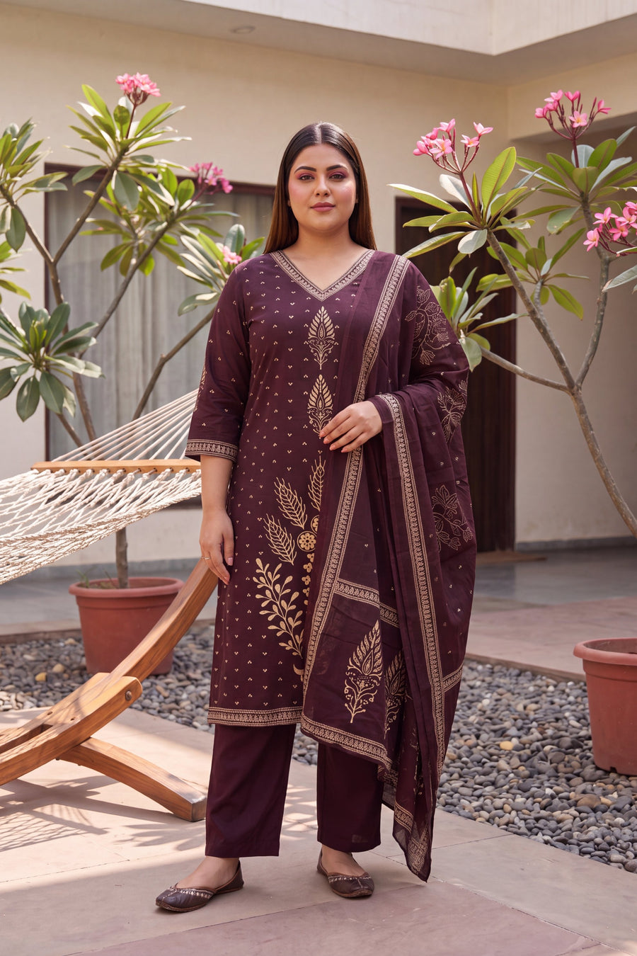 Tuscan Plum Cotton Dupatta Set — image 11