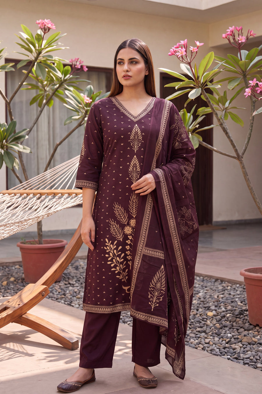 Tuscan Plum Cotton Dupatta Set — image 12