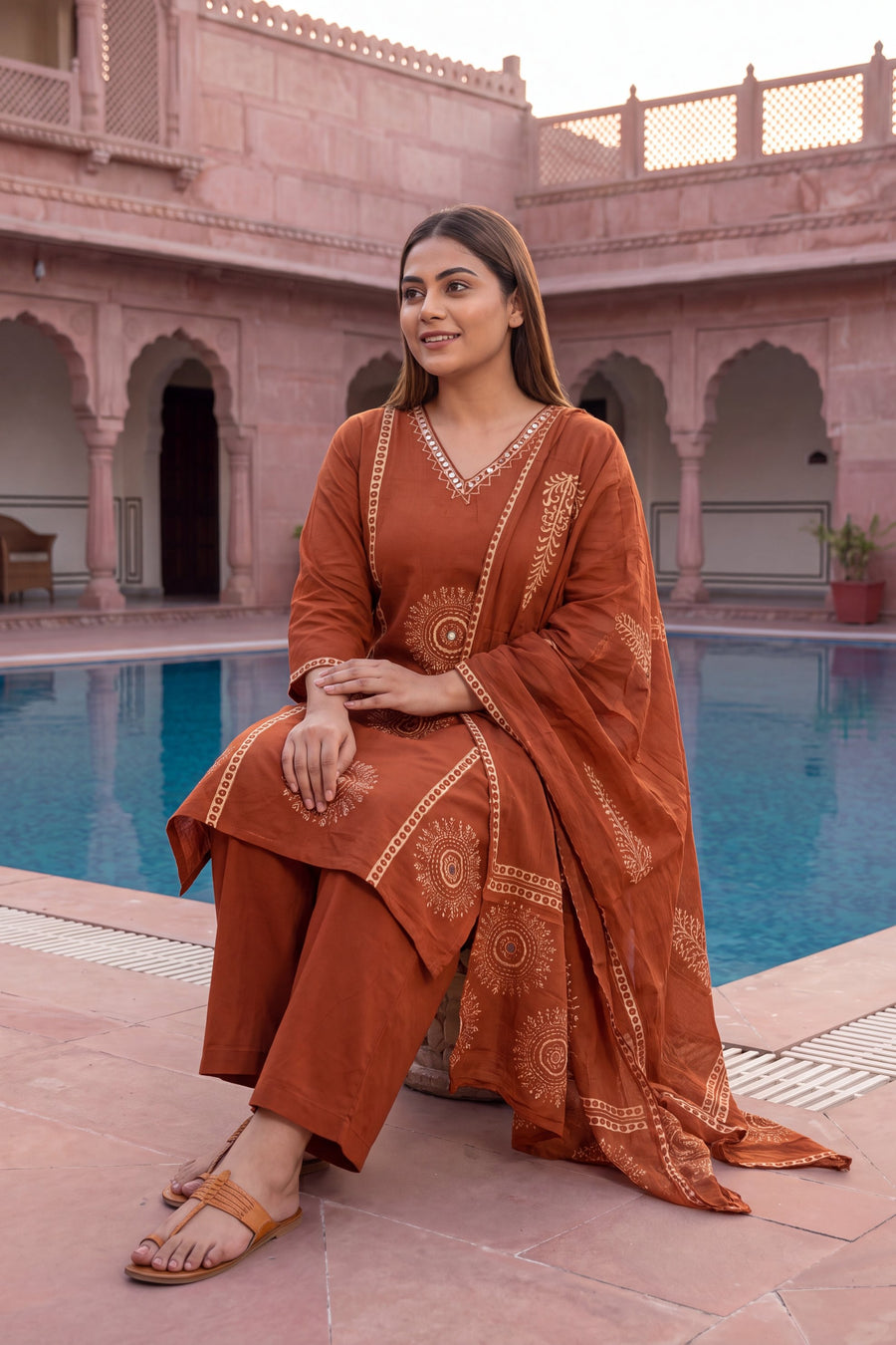 Sahara Orange Cotton Dupatta Set — image 11