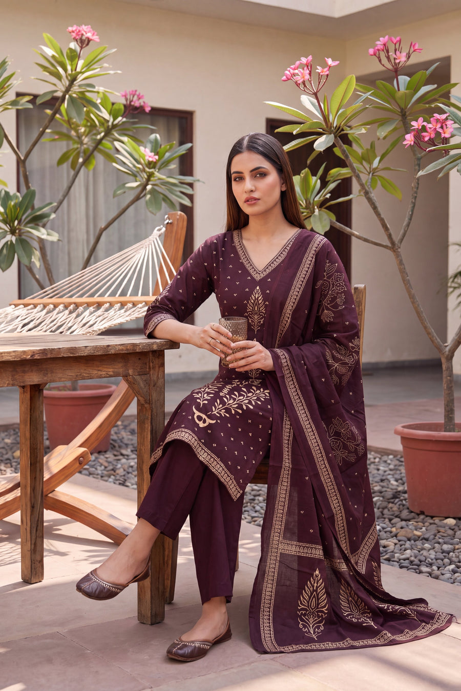 Tuscan Plum Cotton Dupatta Set — image 13