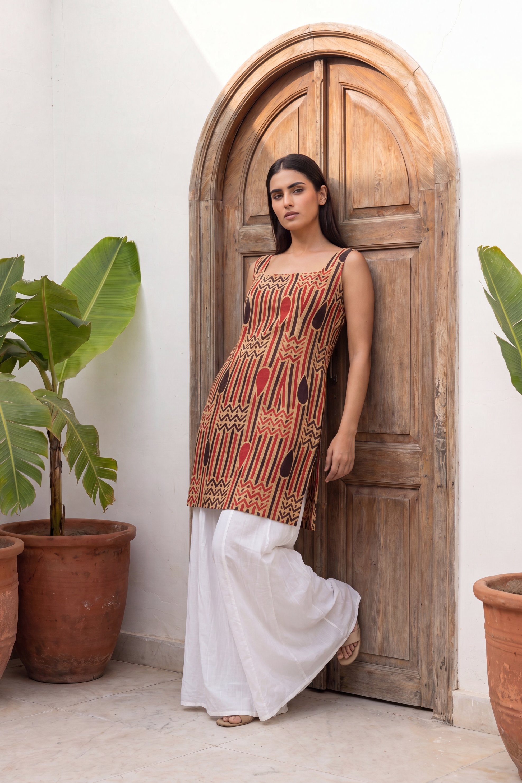 Alleyway Sand Beige Square Neck Cotton Top