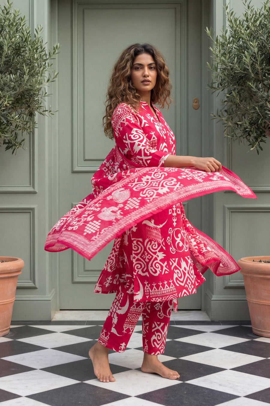 Joyful Radiance Pink Cotton Dupatta Set — image 5