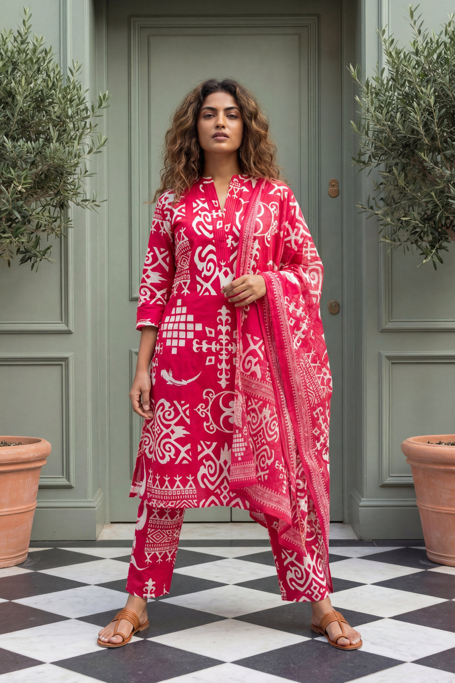 Joyful Radiance Pink Cotton Dupatta Set — image 11