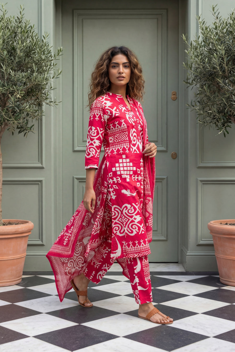 Joyful Radiance Pink Cotton Dupatta Set — image 7