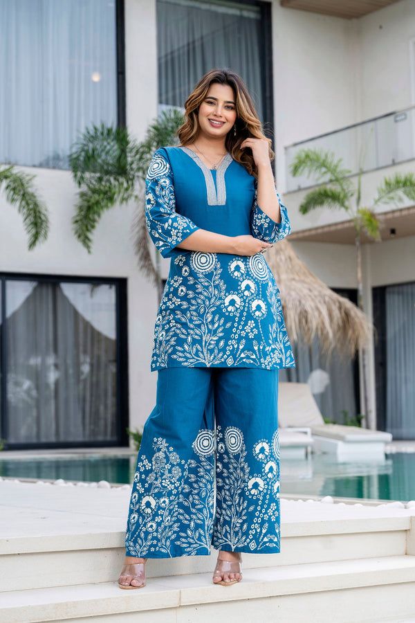 Blue Drift Cotton Flex Co-ord Set