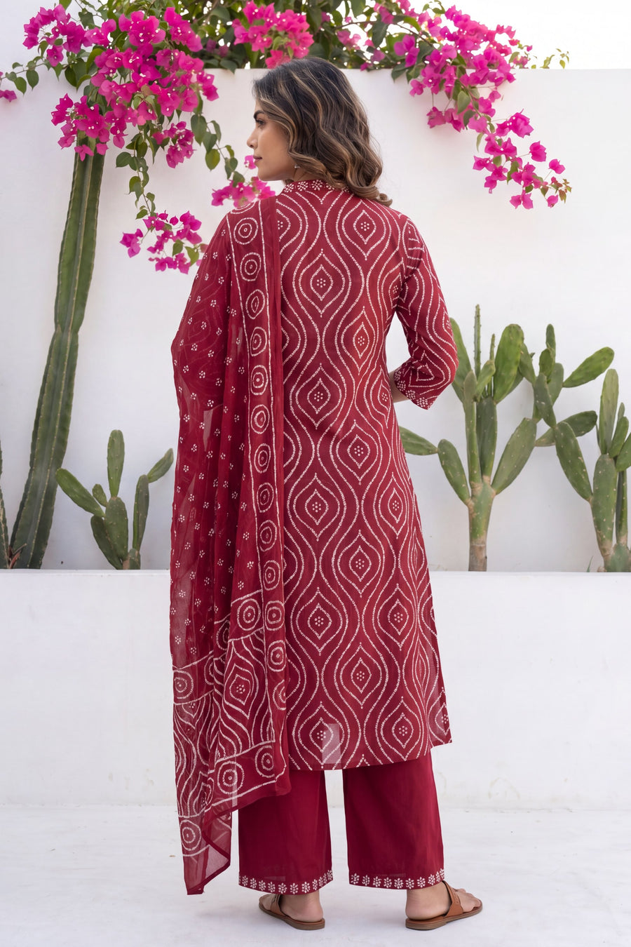 Orchha Arch Maroon Geometric Buti Cotton Suit Set — image 2