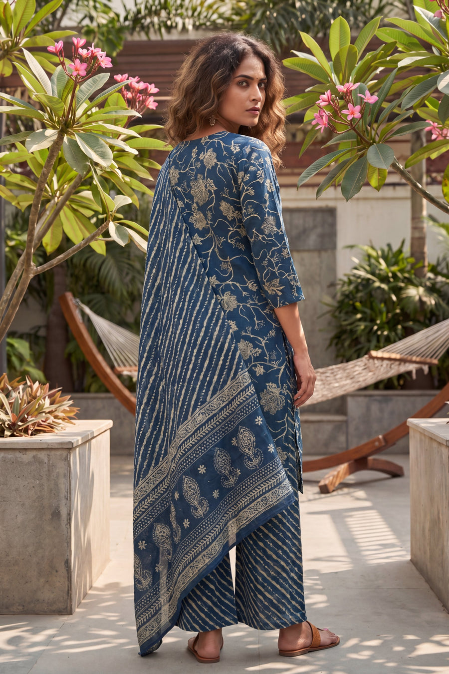 Willow Dusk Navy Blue Mixed Motif Cotton Suit Set — image 5