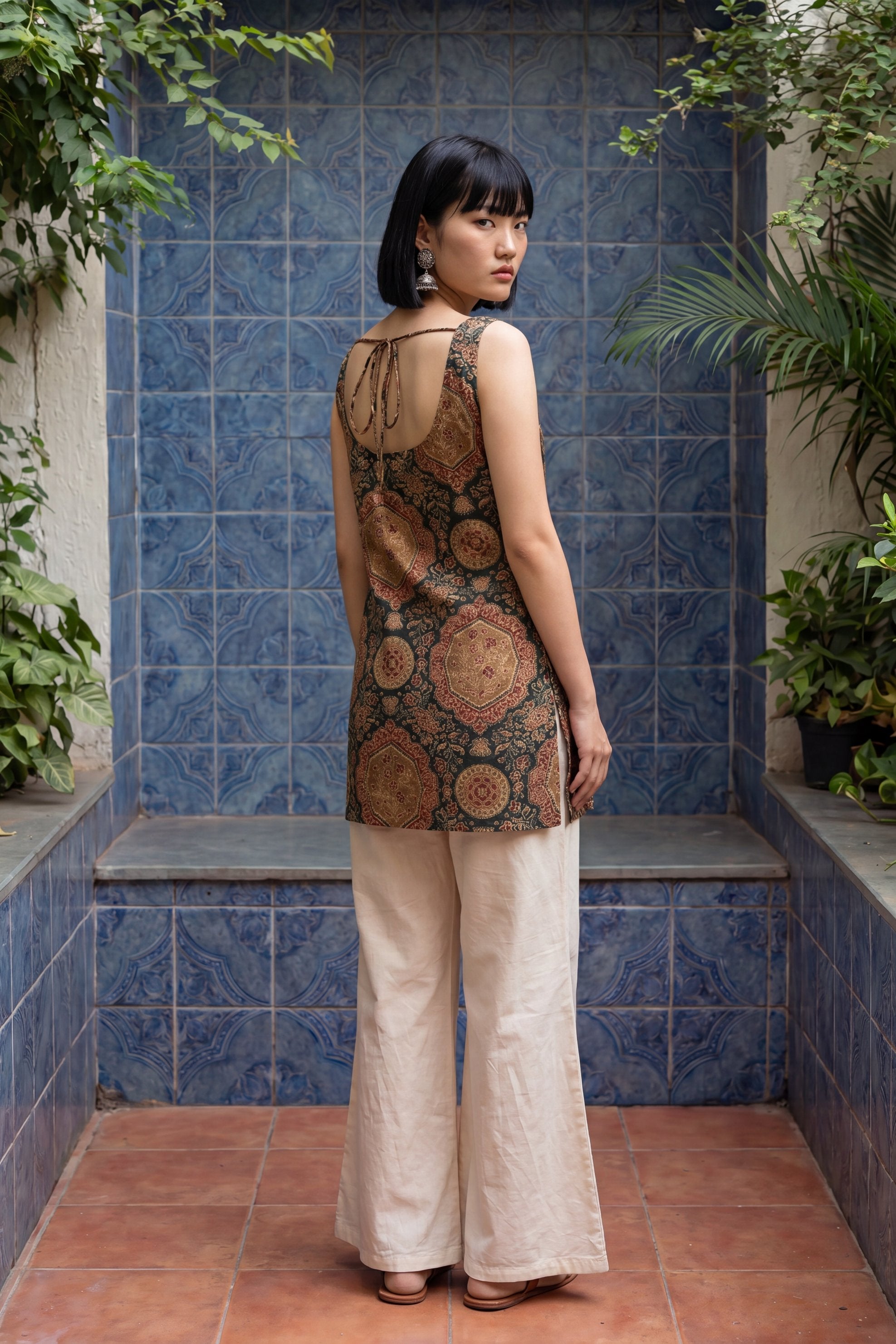 Editorial Sage Green Square Neck Cotton Top