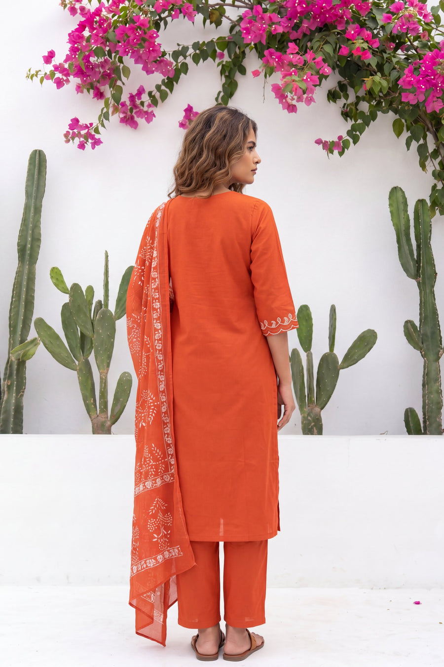 Kesar Meadow Terracotta White-Work Cotton Suit Set — image 3