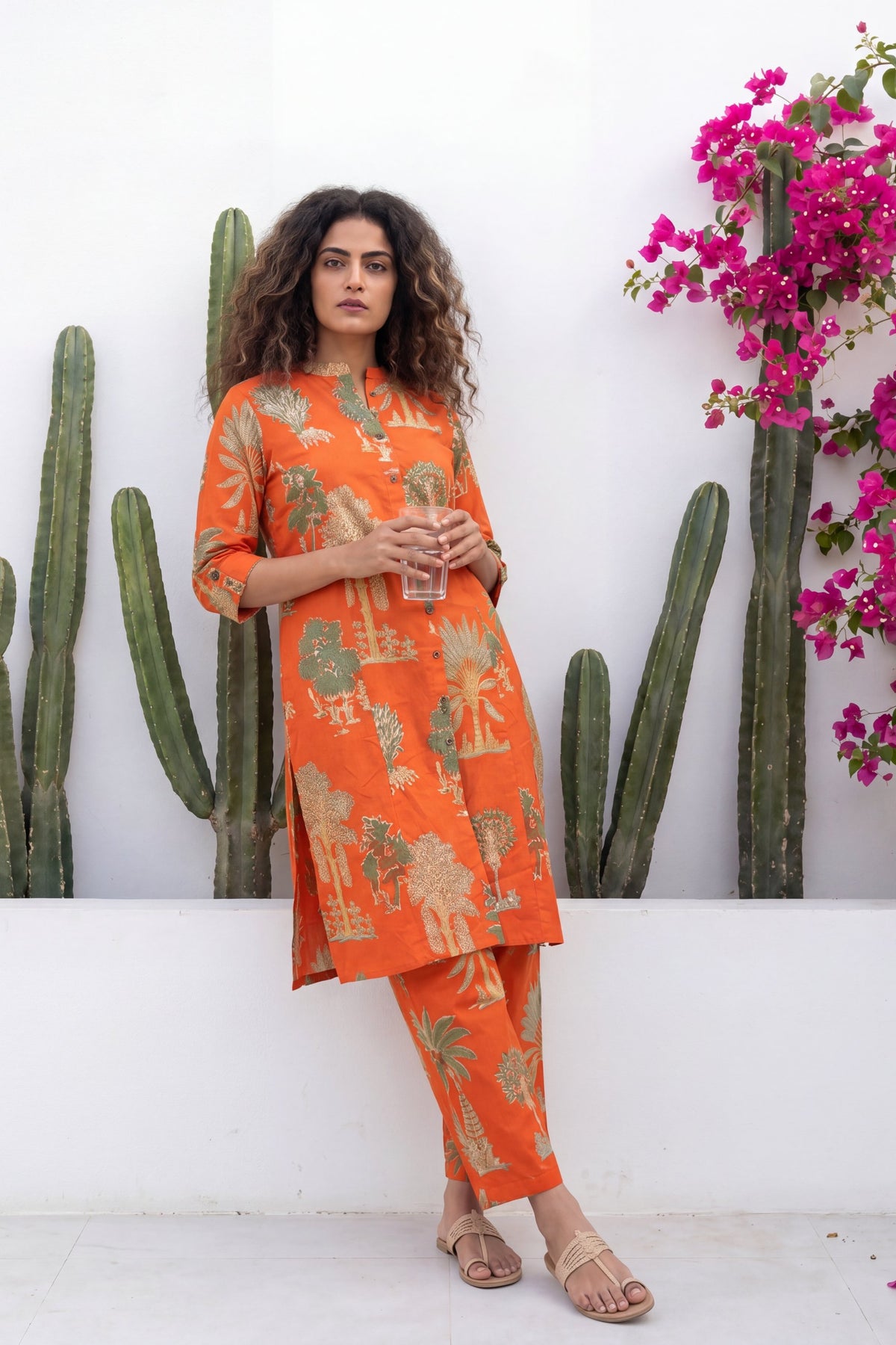 Saffron Menagerie Rust Block Print Cotton Co-ord Set