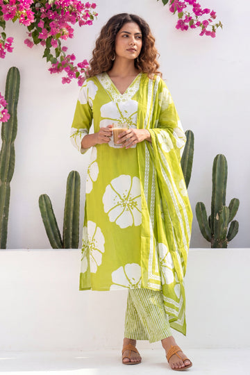 Almondbloom Lime Floral Cotton Suit Set