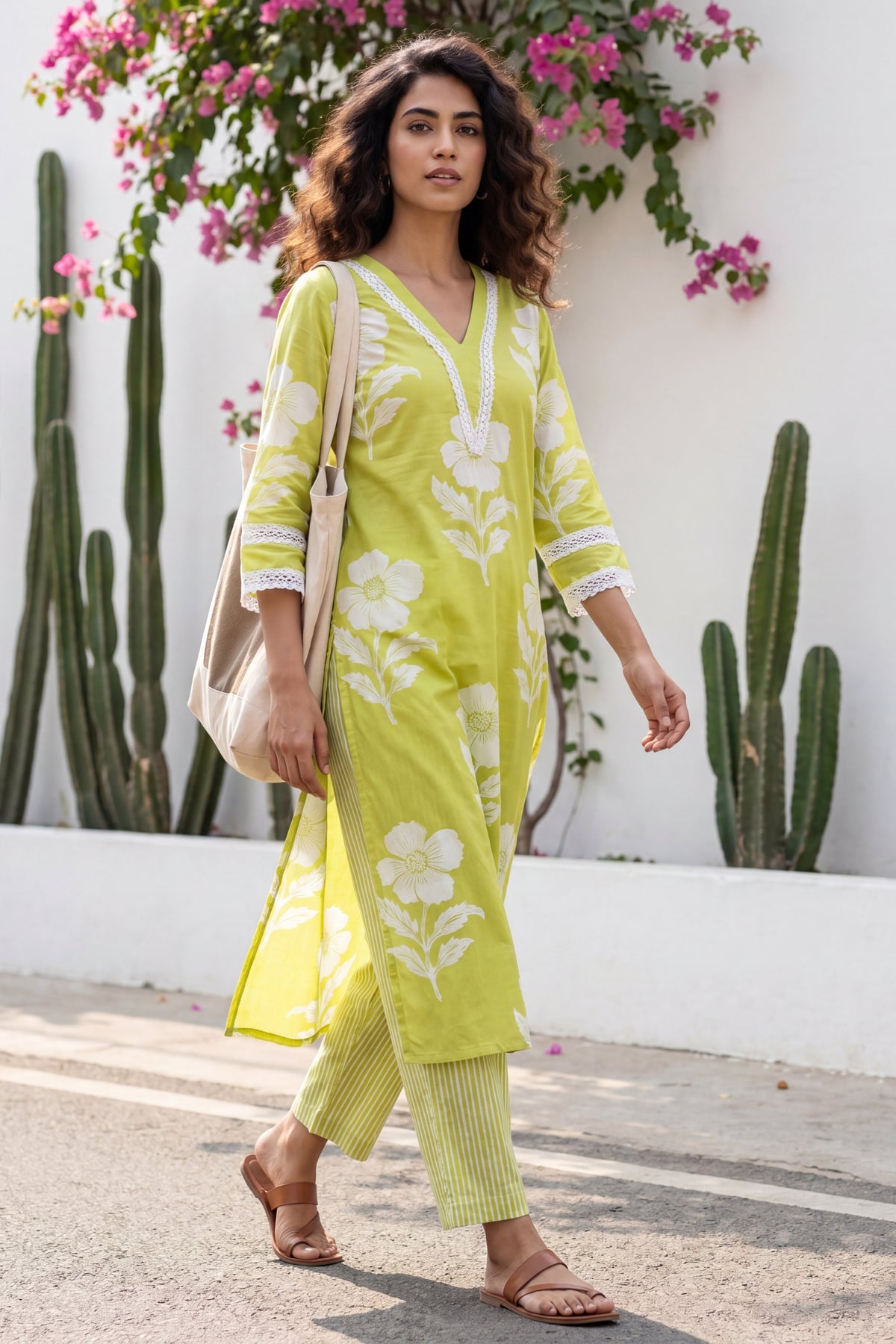 Almondbloom Lime Floral Cotton Suit Set
