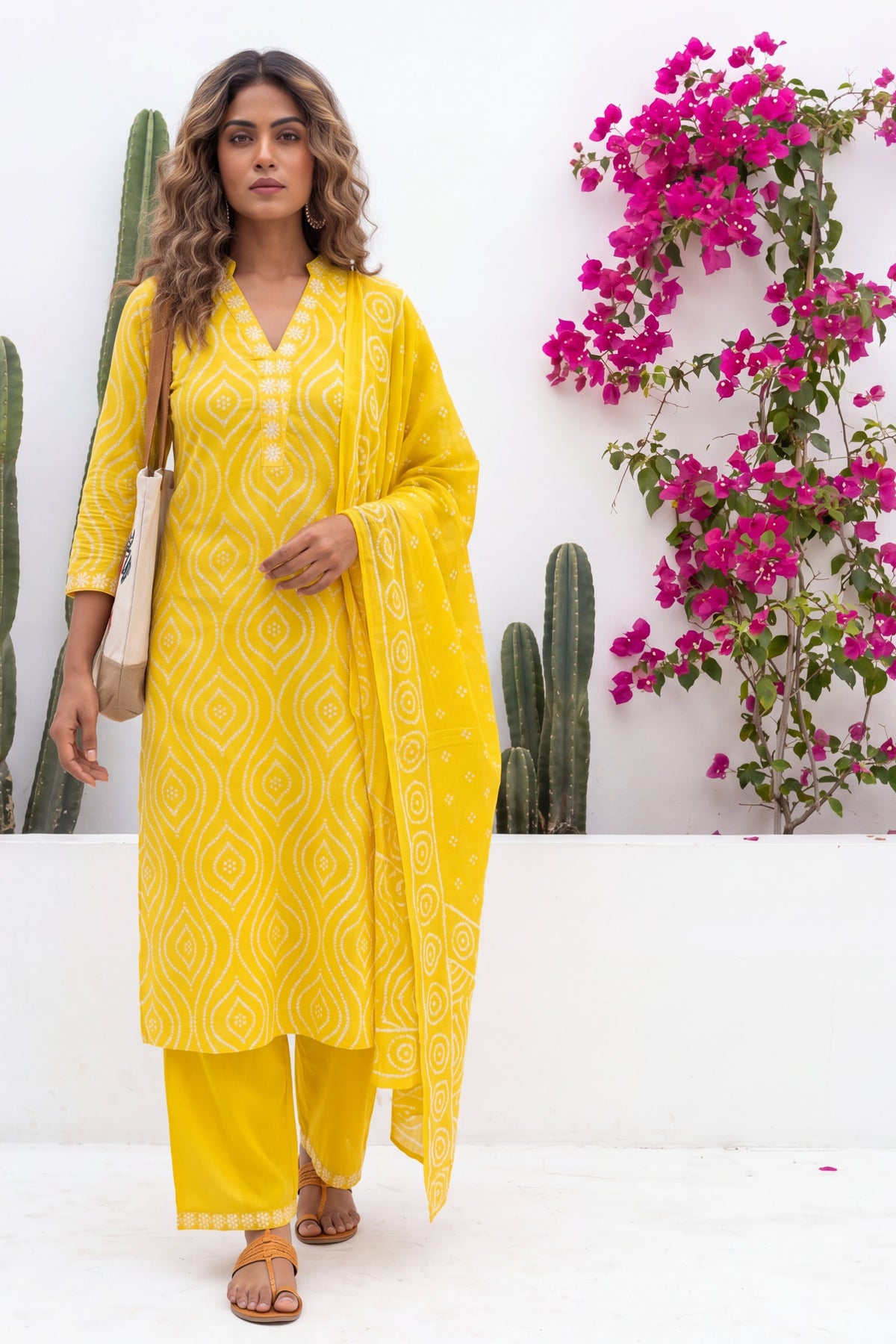 Harvest Fog Saffron Geometric Diamond Cotton Suit Set