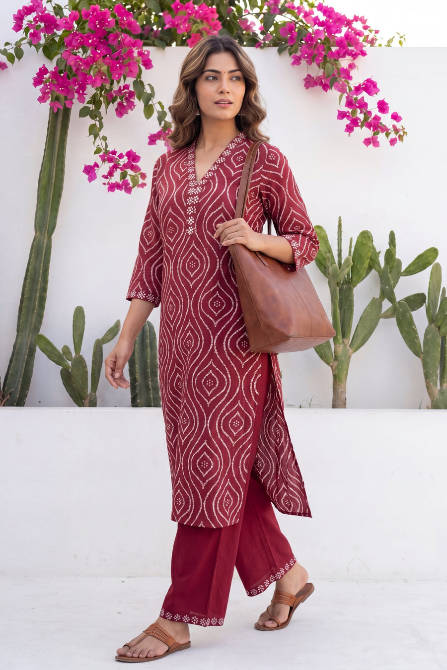 Orchha Arch Maroon Geometric Buti Cotton Suit Set — image 3