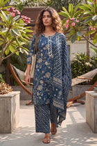 Willow Dusk Navy Blue Mixed Motif Cotton Suit Set