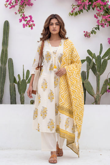 Raag Ivory Scattered Buti Cotton Suit Set