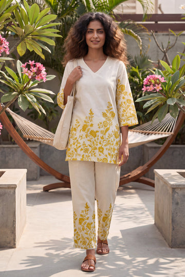 Henna Grove Ivory Botanical Floral Cotton Co-ord Set