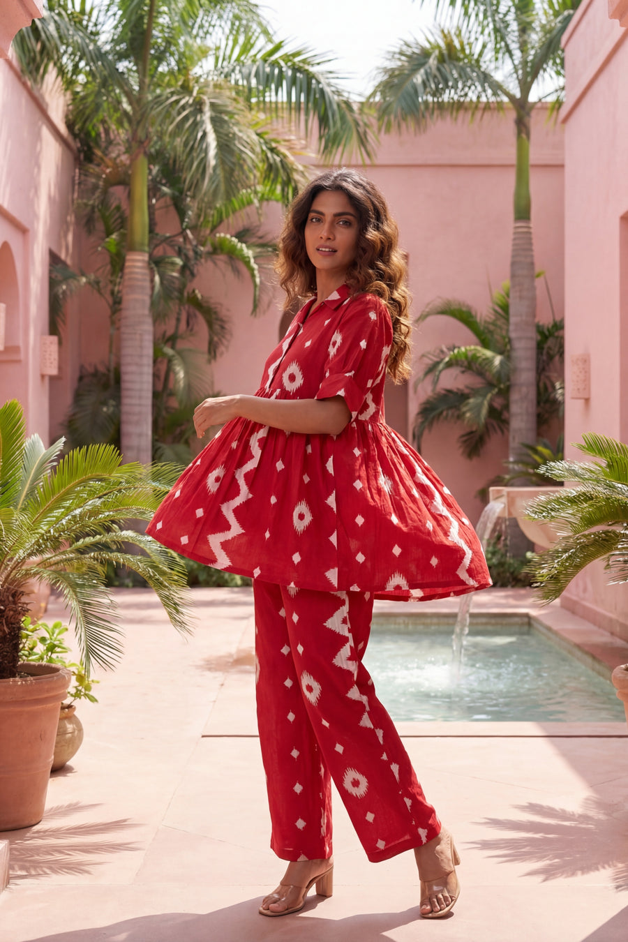 Crimson Diamond Red Cotton Co-ord Set — image 2