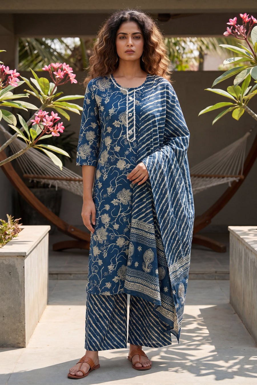 Willow Dusk Navy Blue Mixed Motif Cotton Suit Set — image 6