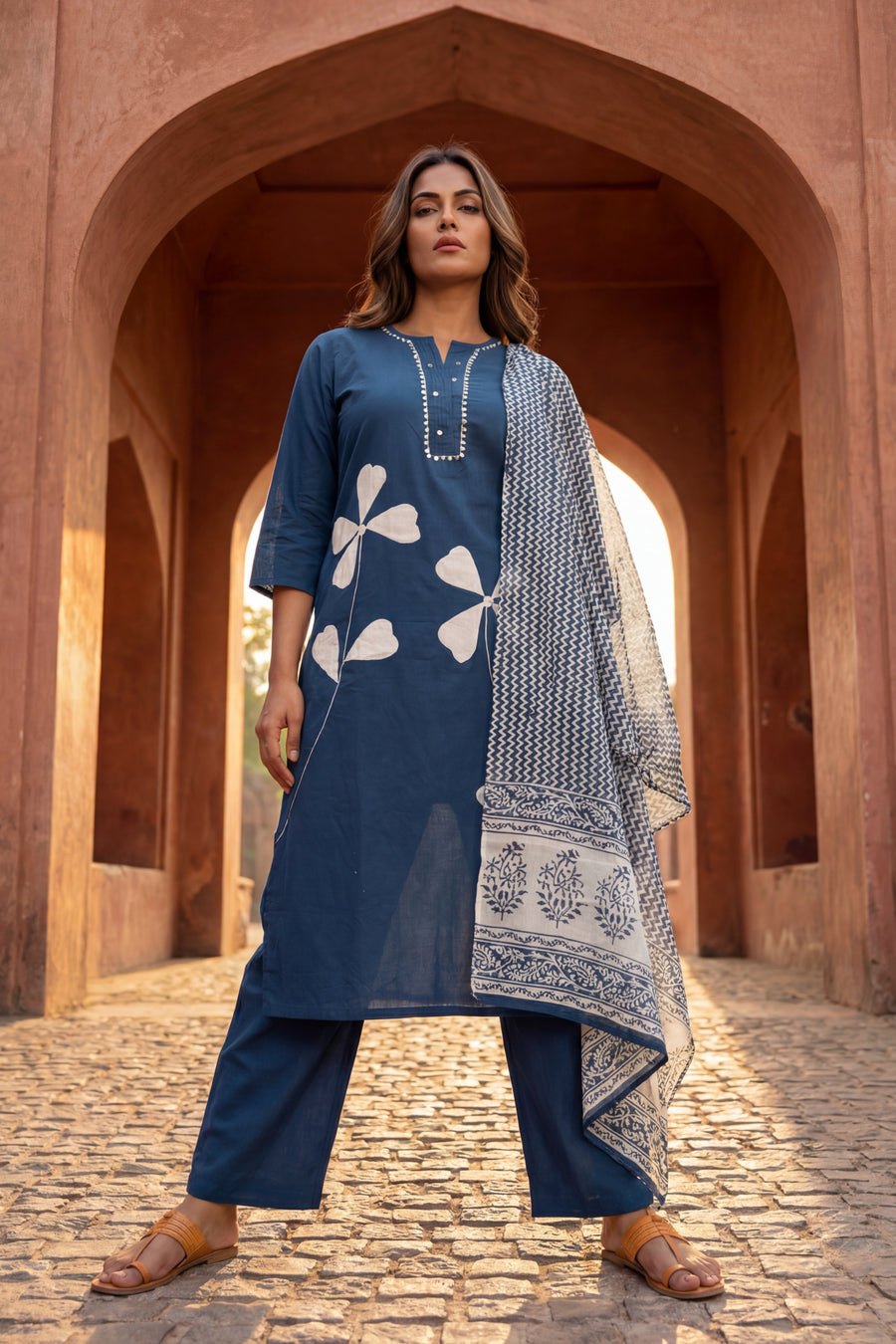 Teal Petal Sovereign Cotton Dupatta Set — image 6