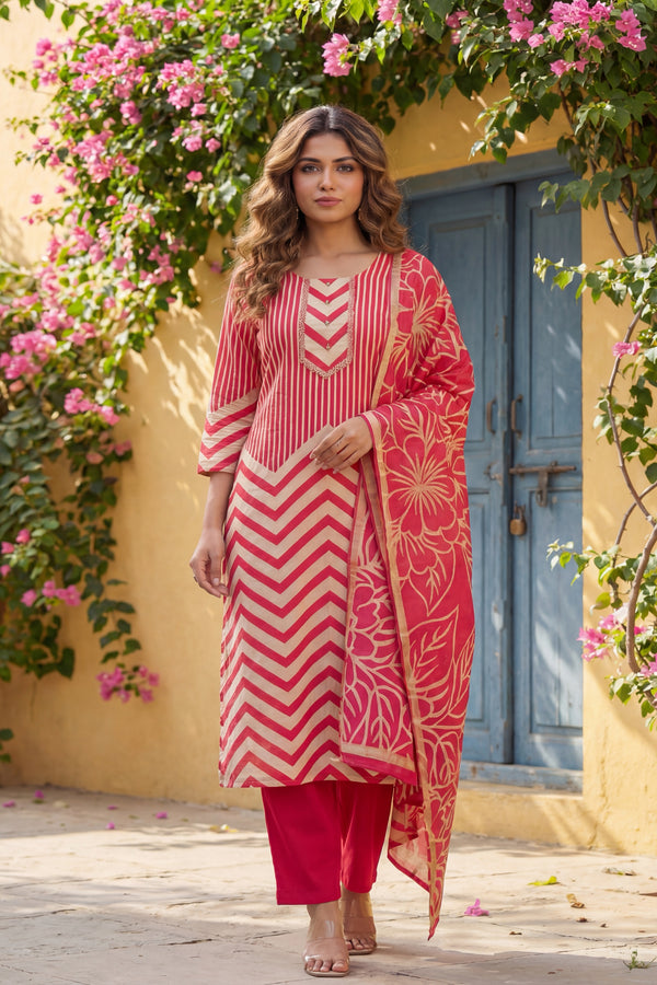 Rose Chevron Carnival Cotton Dupatta Set