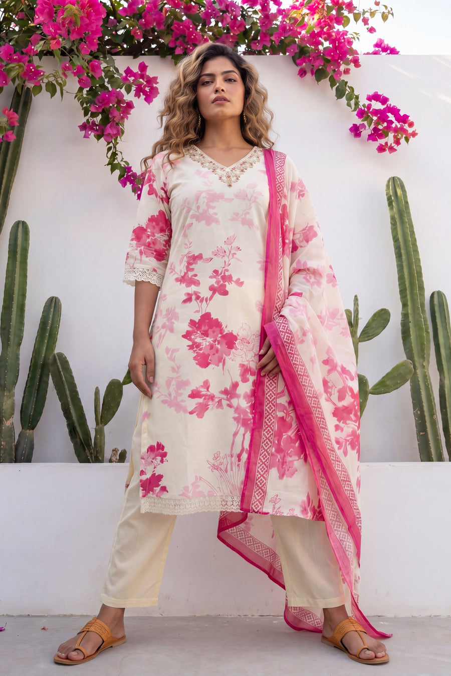 Zardozi Garden Ivory Scattered Floral Cotton Suit Set — image 5