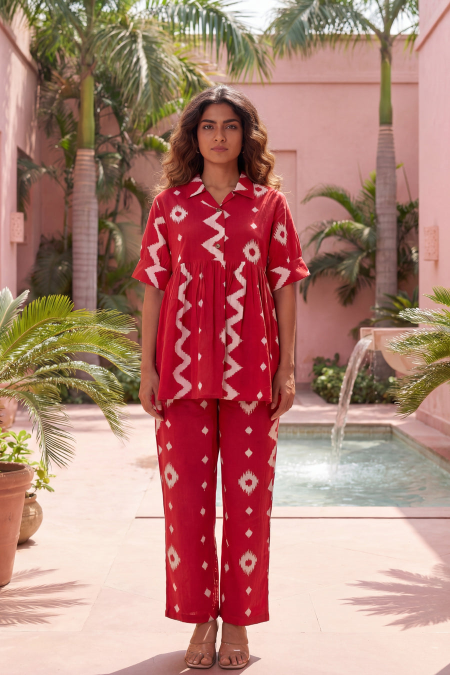 Crimson Diamond Red Cotton Co-ord Set — image 9