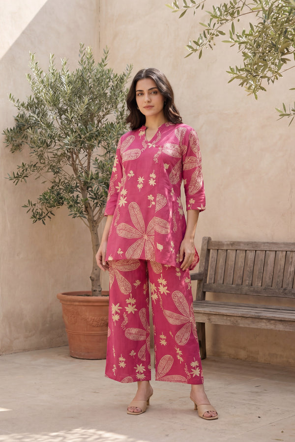 Rose Garden Deep Pink Cotton Angrakha Co-ord Set