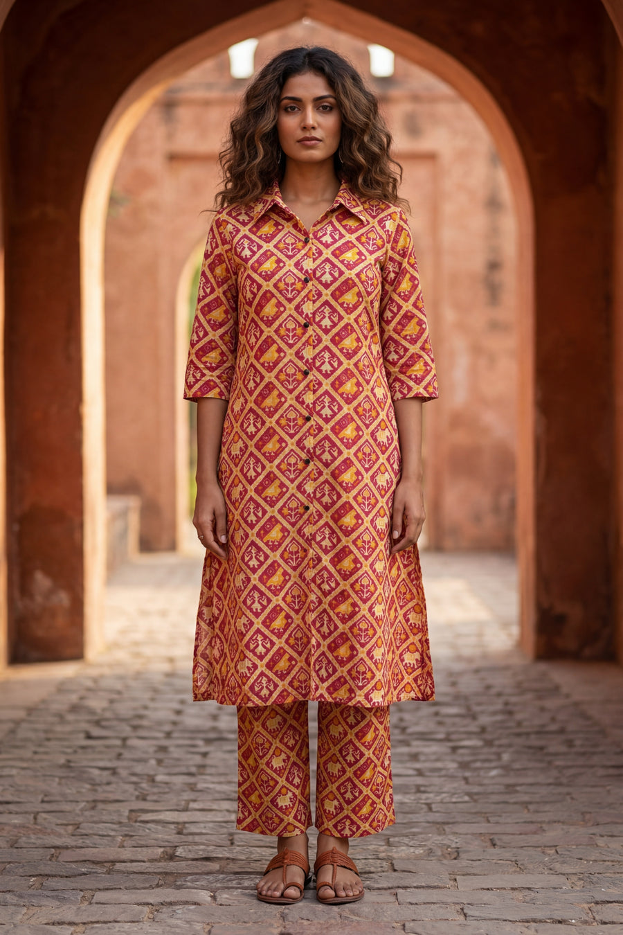 Jewel Tone Heritage Maroon Cotton Co-ord Set — image 5