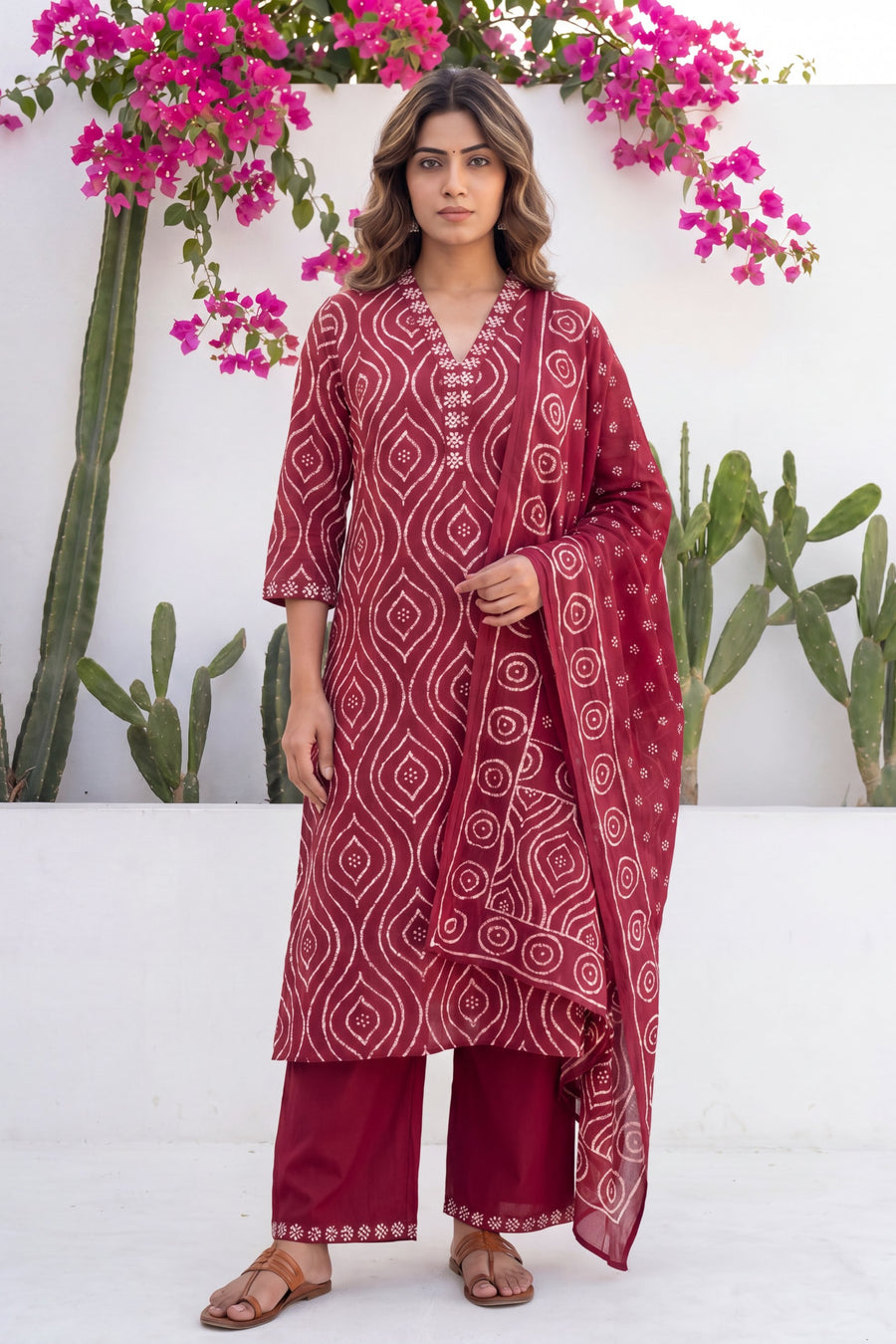 Orchha Arch Maroon Geometric Buti Cotton Suit Set — image 8