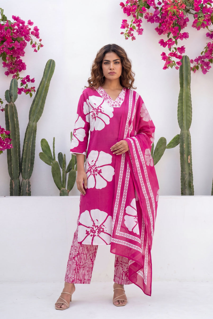 Phulkari Bloom Fuchsia Floral Cotton Suit Set — image 7