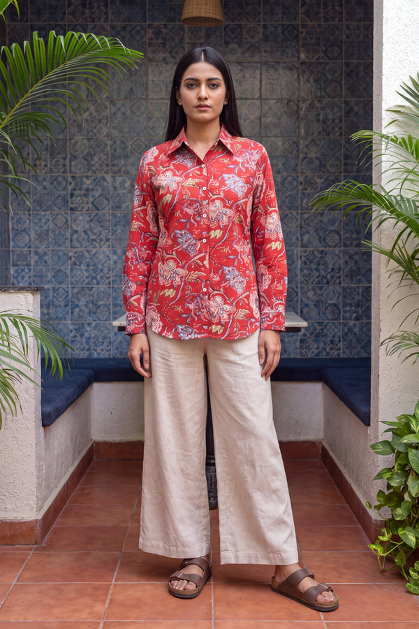 Poppy Red Cotton Shirt
