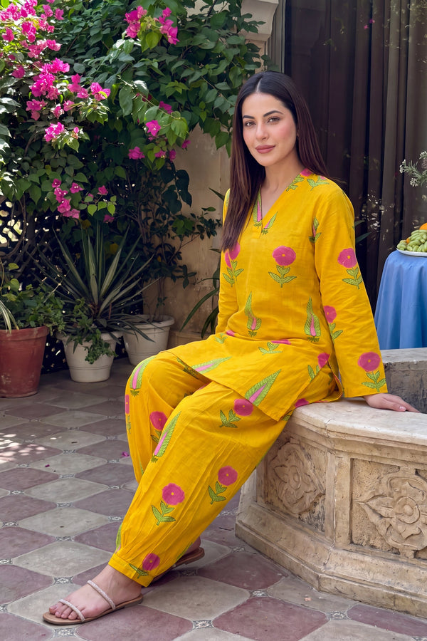 Marigold Glow Cotton Farshi Salwar Set