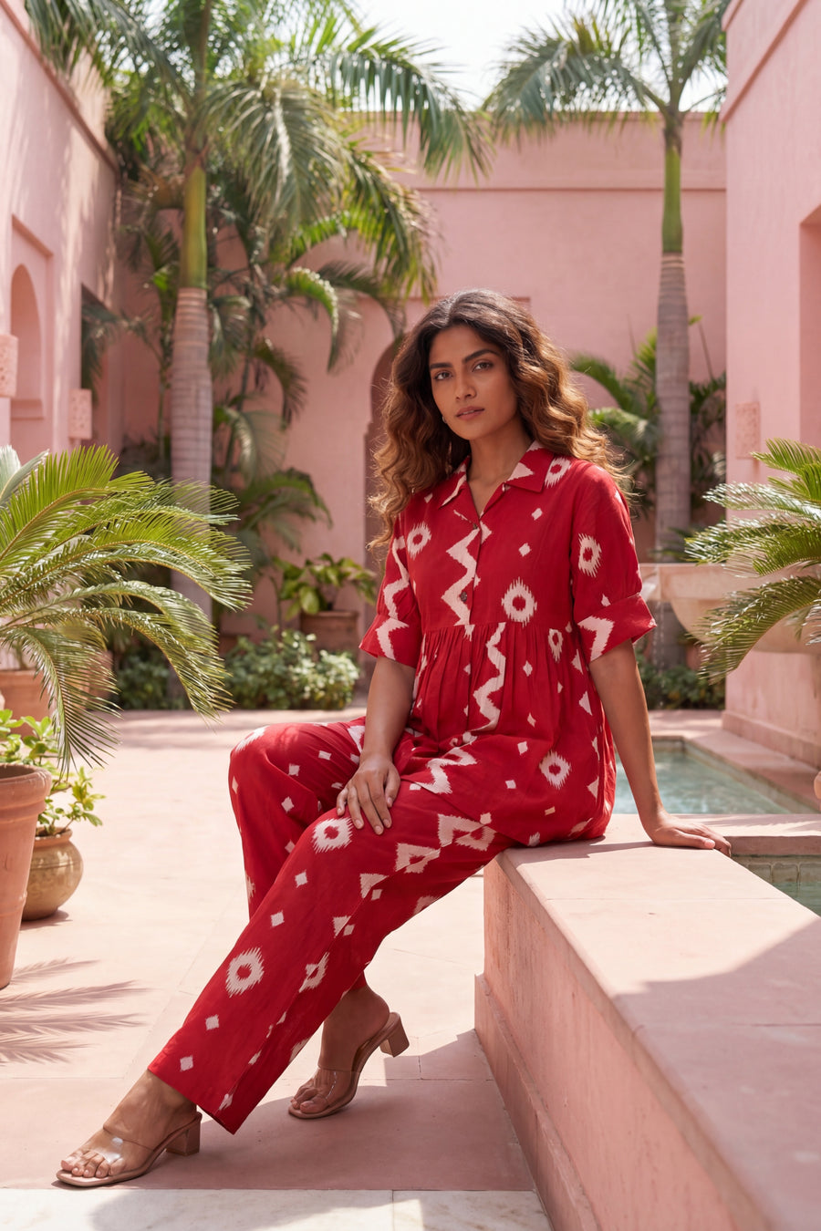 Crimson Diamond Red Cotton Co-ord Set — image 3