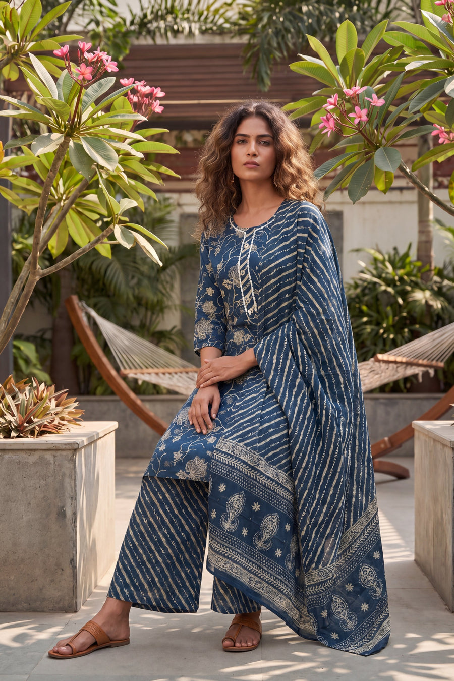 Willow Dusk Navy Blue Mixed Motif Cotton Suit Set — image 2