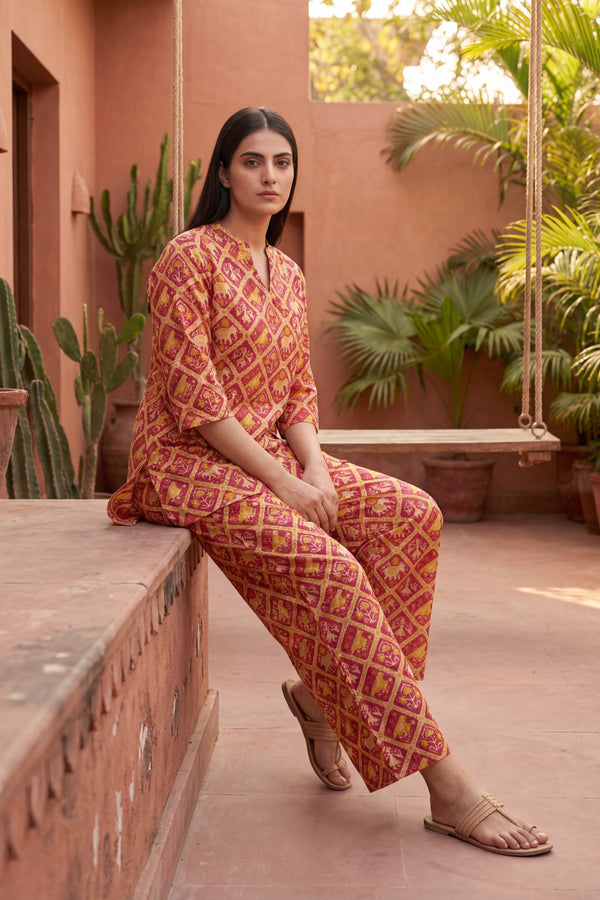 Scarlet Heirloom Cotton Angrakha Co-ord Set